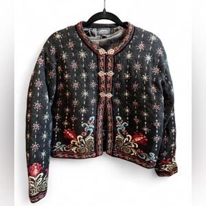 Icelandic Designs Nordic Wool Black Floral Cardigan